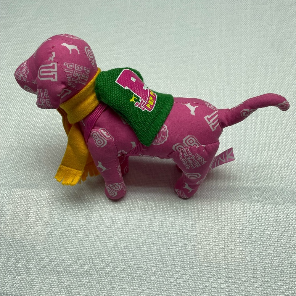 Pink Victoria's Secret Stuffed Dog Toy PHI Beta Pink Green Backpack Yellow Scar